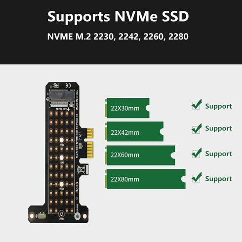 GELRHONR M.2 NVME SSD to PCIe X1 Host Controller Expansion Card, Supports 2280, 2260, 2242, 2230 Solid State Drives