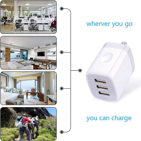 Hootek USB Wall Charger 2Pack, 3-Port 3.1A Power Adapter, Multi Port Quick Charger Block for iPhone 15 14 13 12 11 Pro