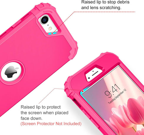 BENTOBEN iPhone SE 2022/2020 Case, Heavy Duty 3-in-1 Rugged Shockproof Cover, Hot Pink for Girls & Boys.