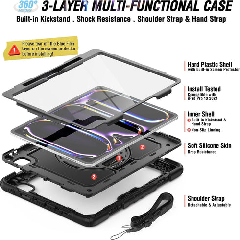 Herize iPad Pro 13 Inch Case with Screen Protector, Pen Holder | Shockproof Silicone Protective Cover Compatible with