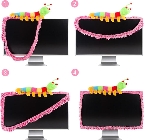 23"-27" Lovely Cute Caterpillar Computer Monitor Cover with Elastic, TV LCD Screen Monitor Decoration Dust Cover
