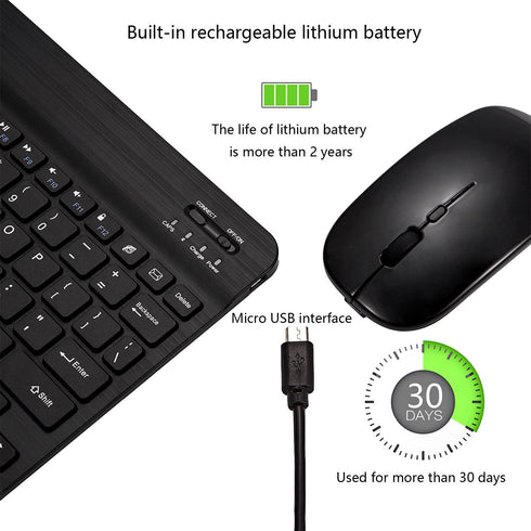 Ultra-Slim Bluetooth Keyboard and Mouse Combo, Rechargeable Portable Wireless Keyboard Mouse Set for Apple iPad iPhone