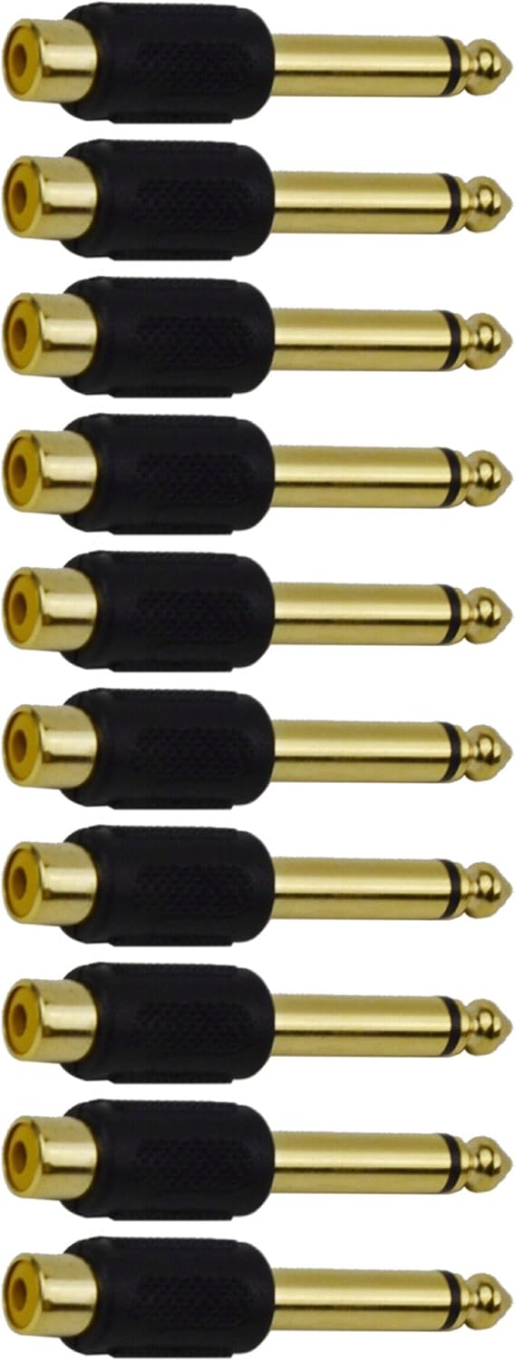 CESS 6.35mm 1/4 Inch TS Plug to RCA Female Jack Audio Adapter, Gold Plated - 10 Pack