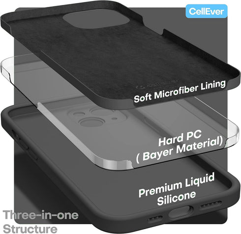 CellEver Heavy-Duty Silicone Case for iPhone 14 Plus, Black Military Drop Protection with Camera Shield and