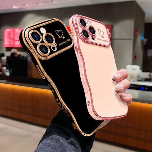 LCHULLE iPhone 15 Pro Max Case for Women, Cute Wave Frame with Love Heart Pattern, Shockproof Cover