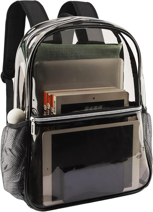 Clear Backpack Heavy Duty TPU Transparent Backpack for Sports,Work,Security Travel.(Black)