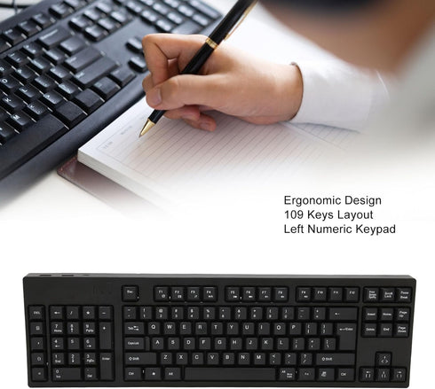 Dpofirs Left Handed Keyboard - 109 Keys Micro USB Ergonomic Layout, Plug and Play Office Keyboard for Business