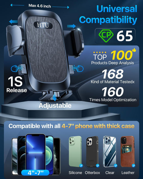 2024 Ultimate Car Phone Mount - Strongest Suction & Military-Grade Cell Phone Holder for Dashboard Windshield