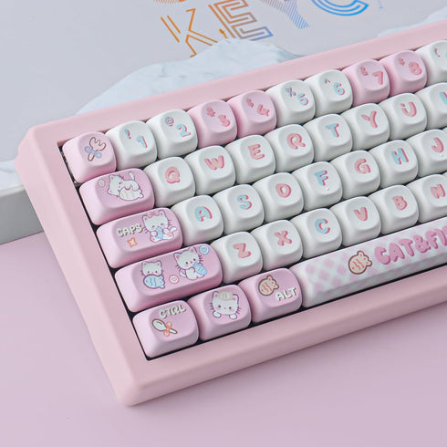 PBT Cute Kitty-cat Keycaps Set - 140 Keys Dye-Sublimation MOA Profile for Cherry Gateron MX Switches