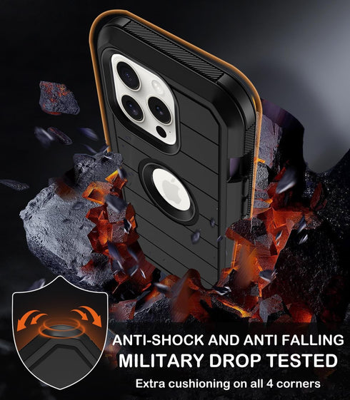 iPhone 13 Pro Max Case with Belt Clip Holster & Kickstand - Heavy Duty Shockproof Drop Protection, Black