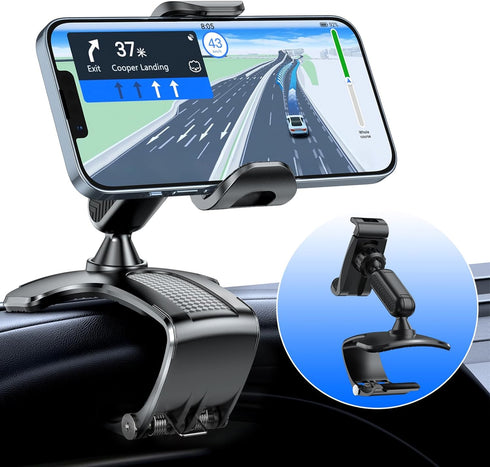360° Rotating Car Dashboard Phone Clip Holder, Dash Steering Wheel Cell Phone Clamp Mount for 4-7 Inch Smartphones