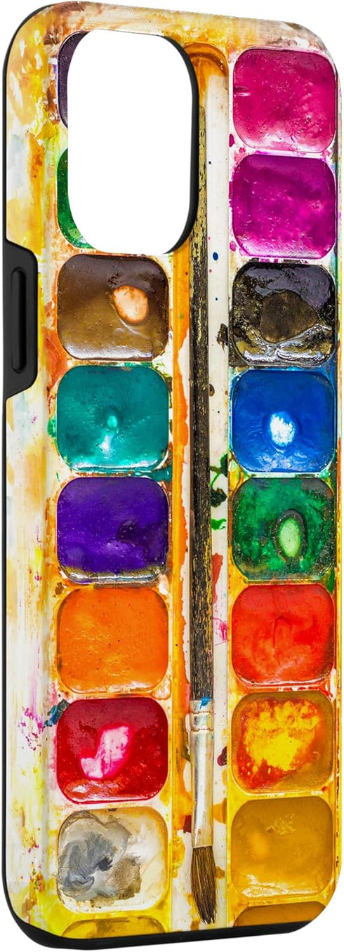 Watercolor Paints Palette & Paintbrush Case for iPhone 15 Pro Max - Perfect for Artists!