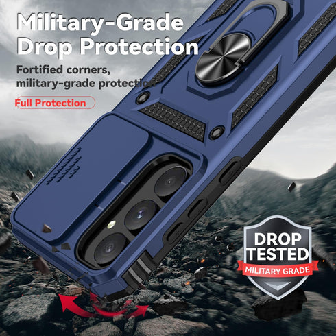 Samsung Galaxy A55 5G Case with Camera Lens Cover, Dual Layer Military-Grade Drop Tested Magnetic Ring Holder Kickstand