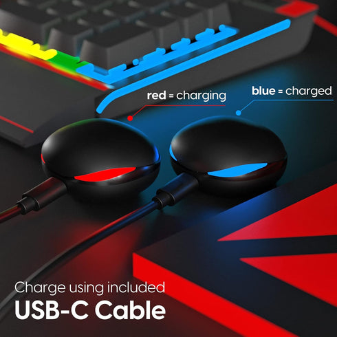 TALK WORKS True Wireless Earbuds, Gaming Headphones with BT 5.0, Noise Cancellation, USB-C Charging Cable (Black)
