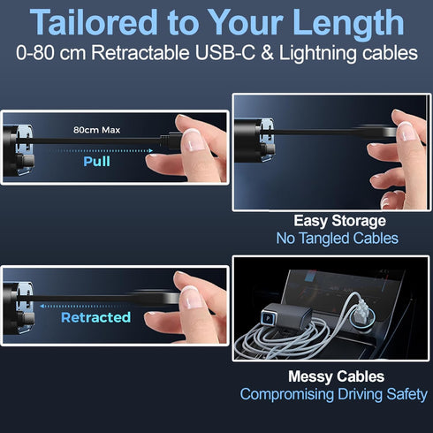 120W Retractable USB C Car Charger, 4-in-1 with 2.6ft Type C Cable, QC 3.0 & PD 3.0 Super Fast Charging for iPhone