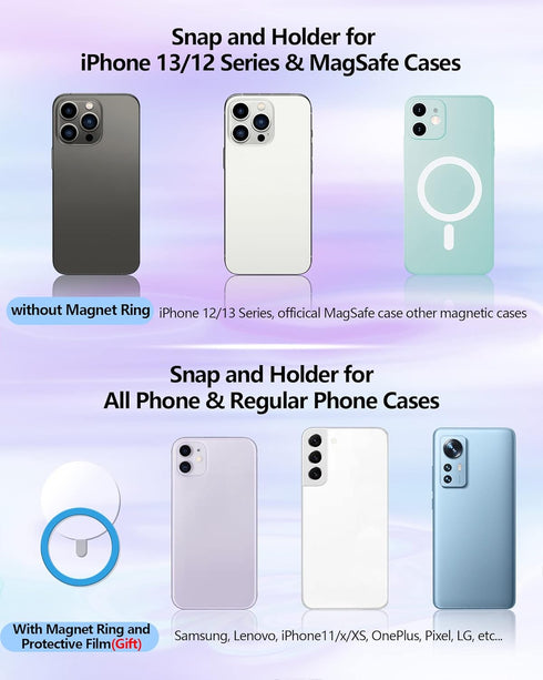 Magnetic Phone Grip (MagGo), Removable Phone Holder Stand, Adjustable Finger Ring Grip Compatible with MagSafe iPhone