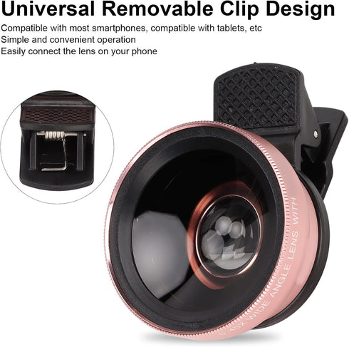 2 in 1 Cell Phone Lens Kit, Professional 0.45X Wide Angle 12.5X Macro Phone Camera Lens with Clip, Detachable HD Lens