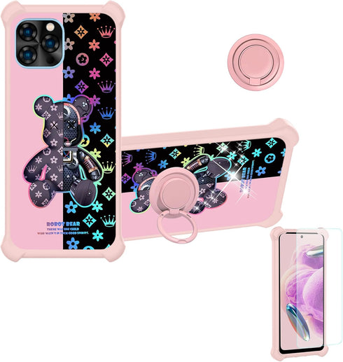 jioeuinly Sky Devices Elite A63 Case Cover with Tempered Glass Screen Protector, Colorful Reflect Light, Ring Support