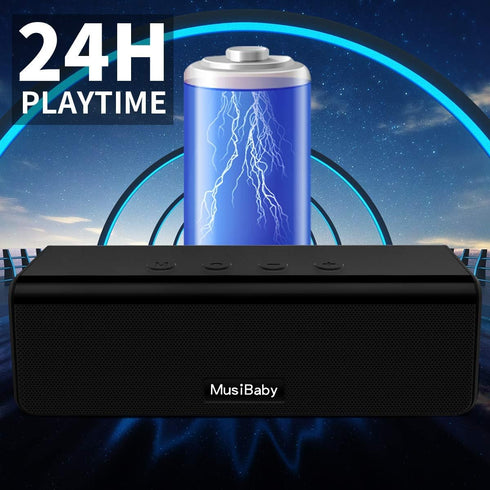 MusiBaby Bluetooth Speaker, Waterproof Portable Speaker with Booming Bass, Stereo, Dual Pairing, 24H Playtime, Wireless
