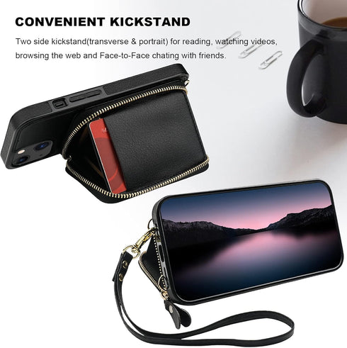 Bocasal RFID Blocking Wallet Case for iPhone 14/13, Adjustable Crossbody Zipper Purse with Kickstand