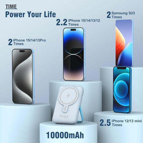 Wireless Portable Charger 10000mAh, Magnetic Power Bank with Built-in Cables, 22.5W PD Fast Charging for iPhone