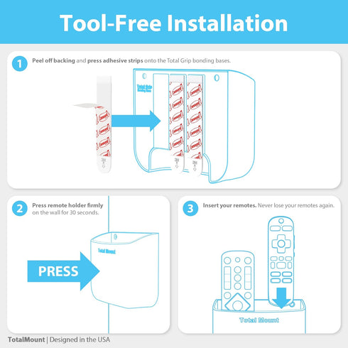 TotalMount 2 3 2) Hole-Free Remote Holders Eliminate Need to Drill Holes in Your Wall (for or Remote Controls Black