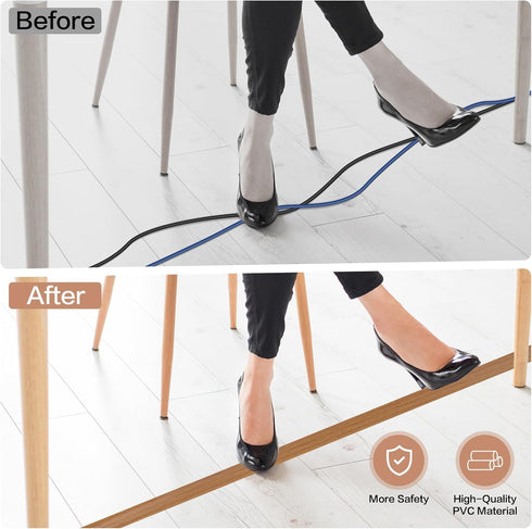 Floor Cord Cover Self Adhesive, Extension Cord Hider for Power Cord Protection, Light Brown Wood, 10Ft