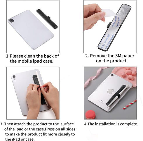 CCSmall Black Stylus Pen Pencil Holder with Elastic Pocket, Wrist Strap, Adhesive Sleeve for Cases, Notebooks, Tablets