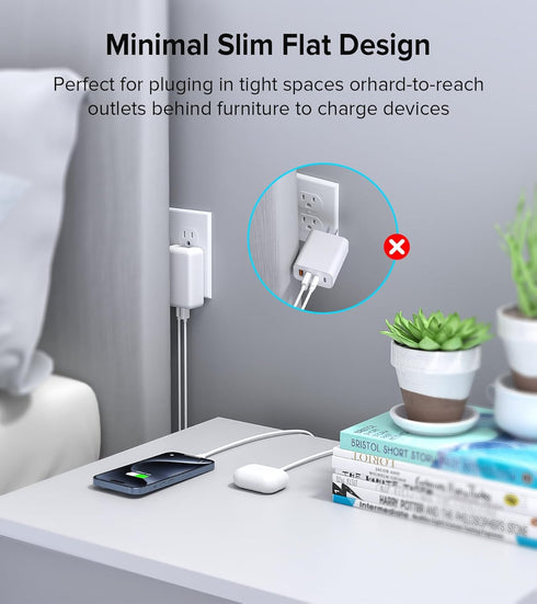 2Pack Flat USB C Wall Charger, 40W 4Ports Fast Charging Block, Multiport Power Adapter Plug Compatible with iPhone