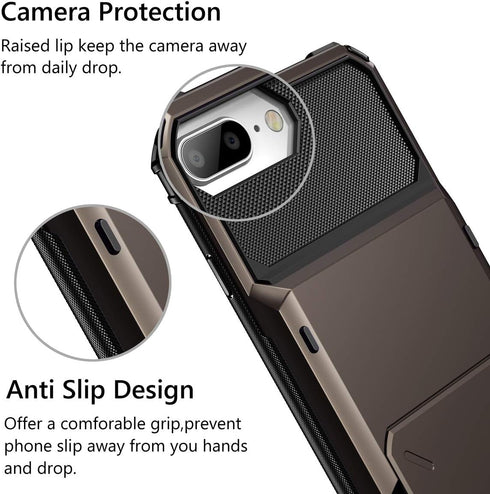 Vofolen iPhone 8 Plus Case - Rugged TPU Dual Layer Wallet with Card Holder & ID Slot, Scratch Resistant, Gun Color.