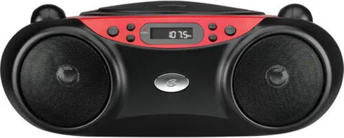 GPX, Inc. Portable Top-Loading CD Boombox, Red/Black, with AM/FM Radio and 3.5mm Line In