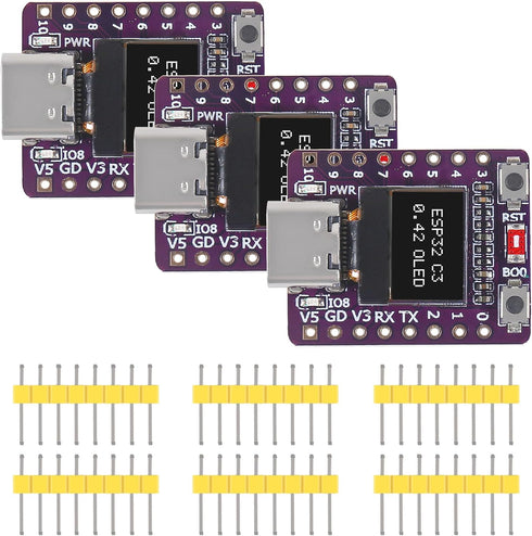 AITRIP 3PCS ESP32-C3 OLED Development Board with 0.42 Inch OLED Module Ceramic Antenna