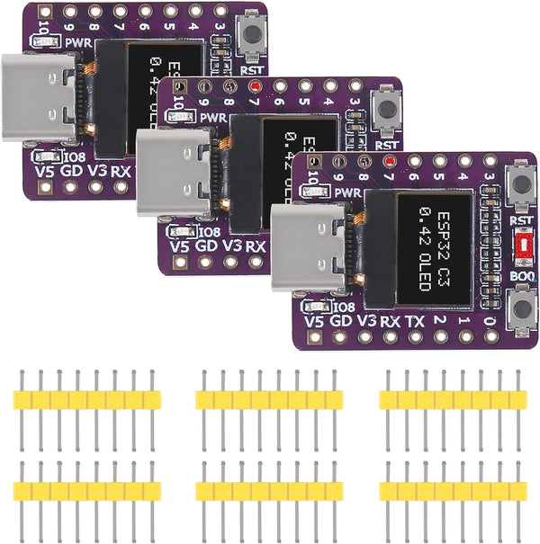 AITRIP 3PCS ESP32-C3 OLED Development Board with 0.42 Inch OLED Module Ceramic Antenna