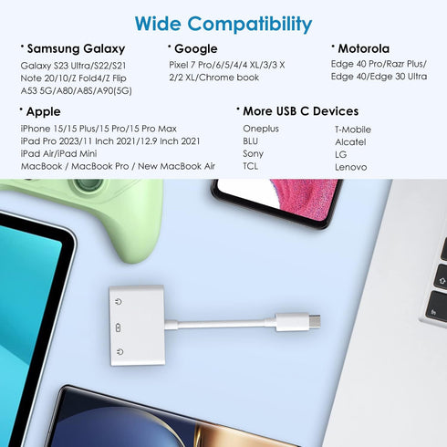 USB C to 3.5mm Headphone Splitter and Charger Adapter for iPhone 15/iPad Pro, 3 in 1 USB C to Dual Earphone Jack with