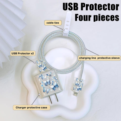 Cute Cable Protector for iPhone Apple Charger,Clear Pretty Butterfly Design,Data Cable USB Case Cord Saver Phone Charger Protector for iPhone 7 8 11 12 13 14 Pro Max XS XR X Plus-Blue by CameCosy