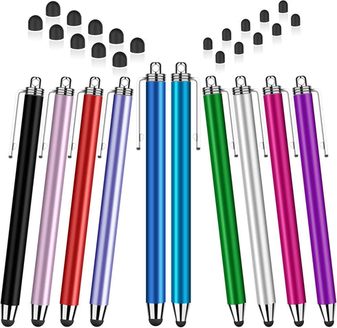 10 Pack High Sensitivity Stylus Pens with 20 Pcs Replacement Capacitive Tips for iPhone iPad Android PC Tablets