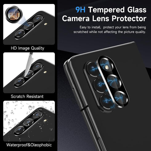 Samsung Galaxy Z Fold 5: 2X Privacy Tempered Glass Front Protector + 2X Inner Soft Film + 2X Camera Lens + 2X Side Film.