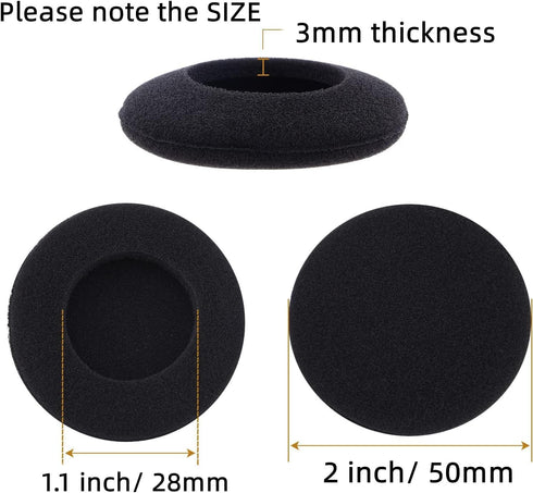 2 Inch Foam Pad EarPad Ear Cover Compatible with Sony Sennheiser Philips Headphone, 5 Pairs, Black