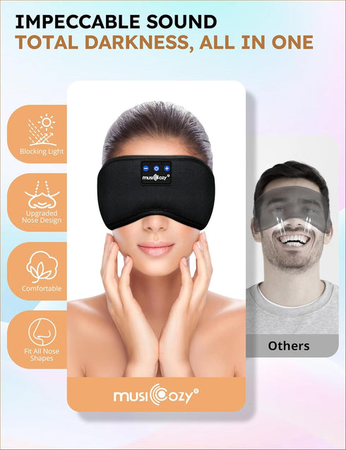 MUSICOZY Sleep Headphones, Bluetooth 5.2 Headband Sleeping Eye Mask, Wireless Music Earbuds for Side Sleepers