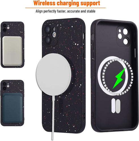 iPhone 11 Case - Black Soft Silicone, Anti-Scratch, MagSafe Compatible, with Red White Dot & Camera Protection.