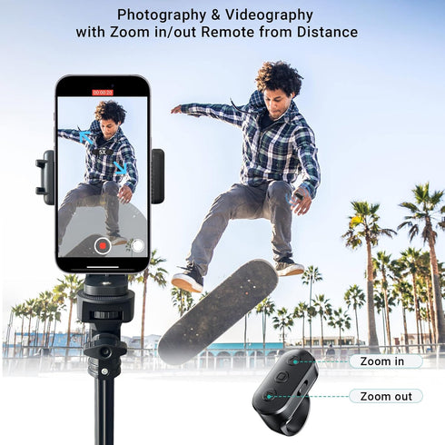LenTok Phone Tripod Stand with Remote Zoom for Video Recording, Vlog Metal Selfie Stick Tripod for iPhone with Wireless