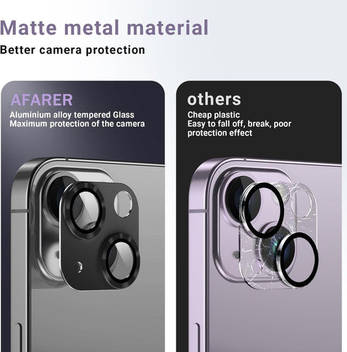 AFARER 2 Pack for iPhone 15/iPhone 15 Plus Camera Lens Protector, Metal Camera Cover with 9H Tempered Glass Screen