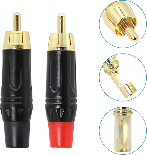 YACSEJAO RCA Male Plug, Gold Plated Audio Video in-Line Jack Adapter, 2 Pack for Multimedia and CCTV