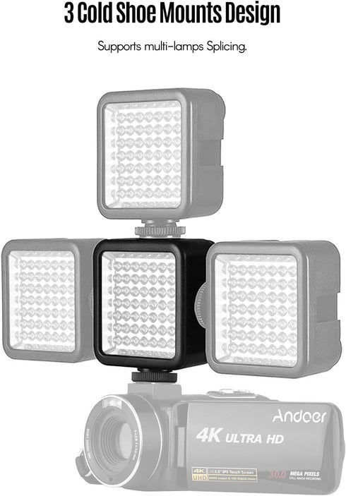 Mini IR Night Vision Light for Video Camera Camcorder with Built-in Rechargeable Battery and 3 Cold Shoe Mount