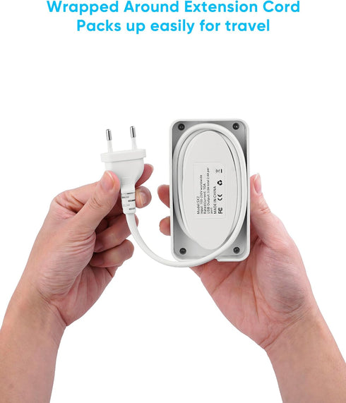 European Travel Plug Adapter, Compact Power Strip with 6 AC Outlets, 4 USB Ports (2 USB C), 3ft Wrapped Extension Cord