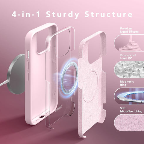 GONEZ iPhone 14 Pro Case Compatible with Magsafe, Includes 2X Screen Protector & 2X Camera Lens Protector, Hot Pink