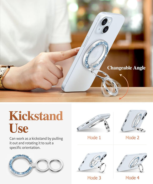 GVIEWIN 17/16/15/14/13/12 Magnetic Phone Ring Holder, Compatible with MagSafe Phone Grip with Adjustable Stand, Magnet