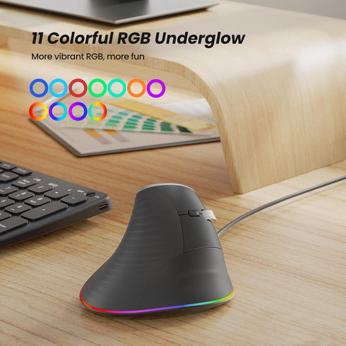 Nulea M504 Wired Vertical Mouse, USB Ergonomic Optical Mouse with 4 Adjustable DPI, Grey
