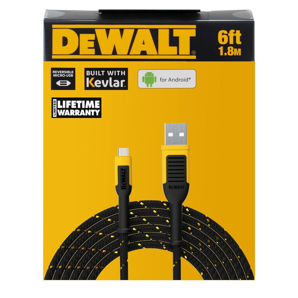 DEWALT Micro-USB to USB Cable, 6 ft Reinforced Braided Charger Cord Compatible with Android Phones