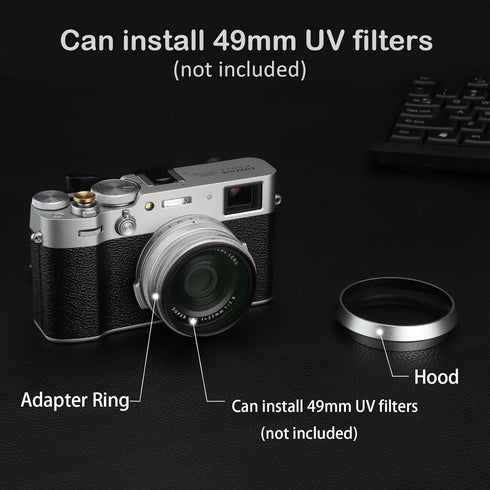 Haoge LH-X53W 3in1 Lens Hood with Adapter Ring and Cap Set for Fujifilm x100vi, X70, X100 Series Cameras